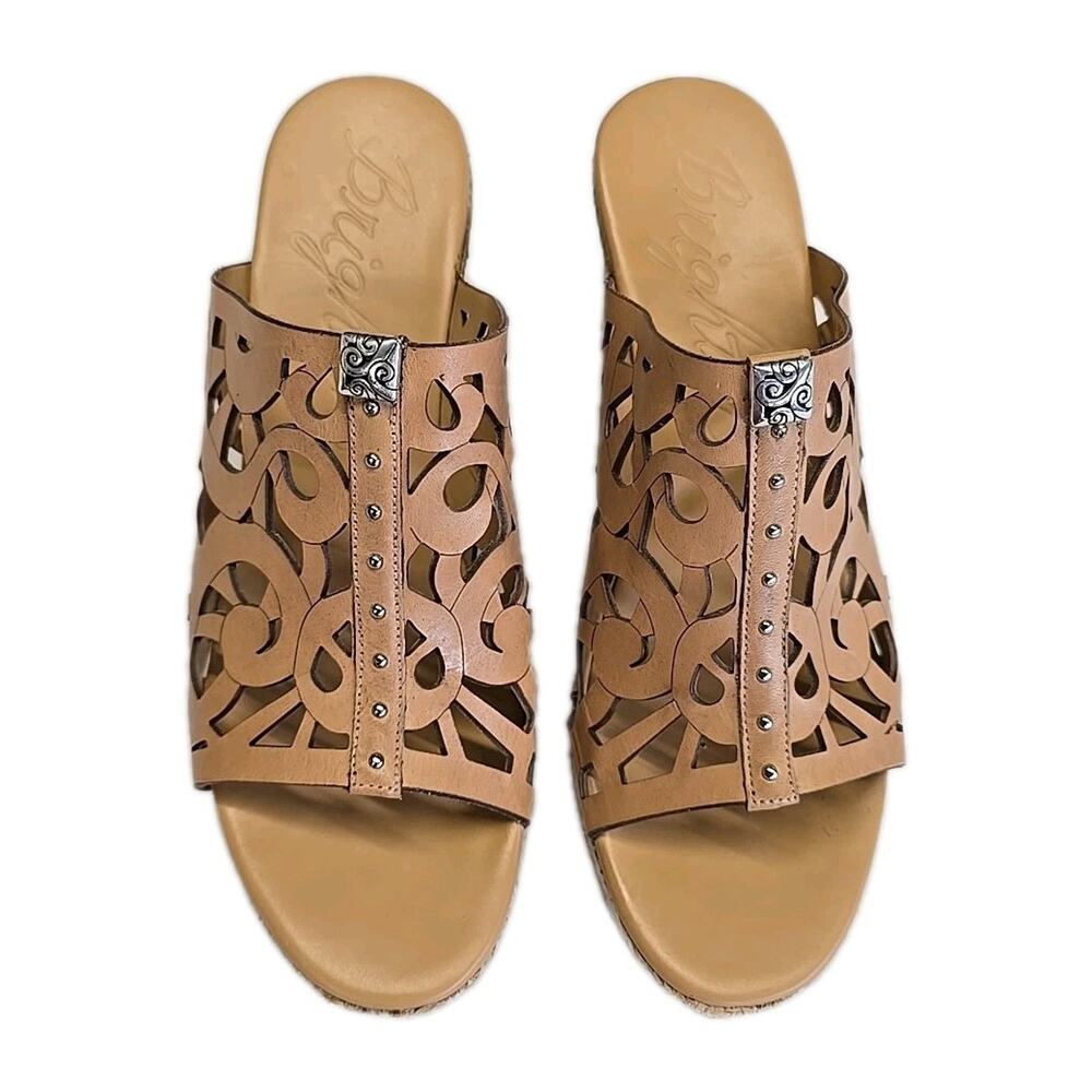 Brighton Daria Tan Leather Cutout Platform Wedge Sandals 8M Espadrille Brazil - Picture 2 of 12